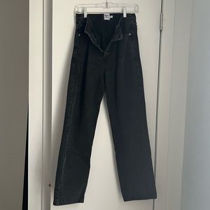 Princess Polly Holly Asymmetric Straight Leg Jean Black Denim